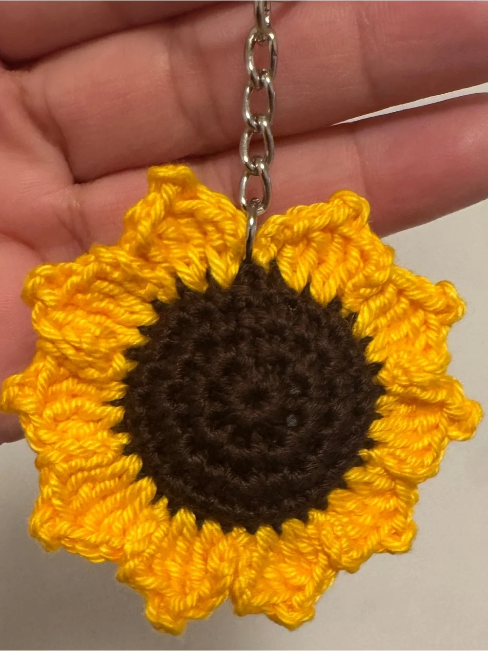 Handmade Crochet Sunflower Keychain - Yellow and Brown